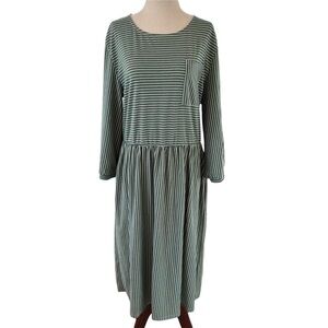 Merokeety Green Striped Midi Dress